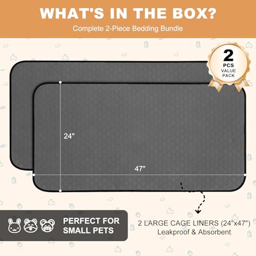 2 Pack Guinea Pig Cage Liners, Washable Guinea Pig Pee Pads Waterproof Reusable & Anti Slip Guinea Pig Bedding Fast and Super Absorbent Pee Pad Tarp Bottom for Small Animals (Dark Grey 24" X 47") - color: Leaves - Deep Grey, size: 24x47 Inch (Pack of 2)