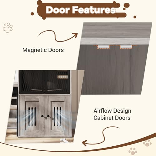 TrailBlaze Litter Box Enclosure with Platform, Double Layer Hidden Furniture, Modern Villa Cat Cabinet with Ladder, Hammock & Metal Mesh Door, Indoor Washroom Cat House-Gray - color: Gray