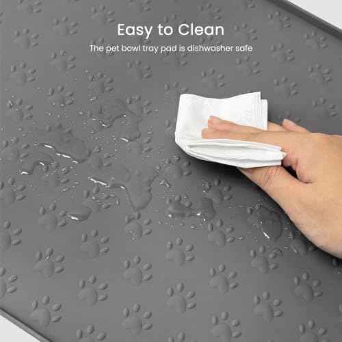 PWTAA Dog Food Mat Anti-Slip Silicone Dog Bowl Mat Thicker Pet Placemat Waterproof Cat Feeder Pad with Raised Edge Puppy Kitten Feeding Mats Suitable Small Medium-Sized Dogs Cats Eating Tray - 2PCS - color: Grey, size: 19.4" x 9.8"-2PCS
