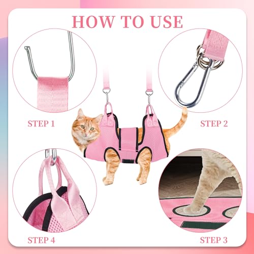 PatiencET Cat Grooming Hammock Kit | For Cats & Dogs up to 12 lb, Hanging Harness and Sling for Nail Trimming, Includes Clippers/Trimmer, File & Comb, Pink XS - color: Pink, size: XS (12 LB Max)