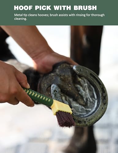 Horse Grooming Kit, 9 Piece Grooming Brush Set with Silicone Curry Comb for Bathing & Shedding Pasture Glow - color: Pasture Glow