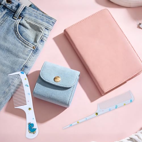 2pcs Baby Hair Comb Set, Blue Dinosaur Mini Fine Tooth & Rat Tail Comb | Cute, Tiny, Small, Plastic, Parting Combs for Toddler Women Girls Kids All Hair Types, Hairbrush Tools Accessories - style: Dinosaur