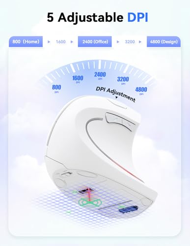 TECKNET Ergonomic Mouse Vertical Wireless with 2.4GHz USB A Receiver | 4800 DPI Optical Tracking, 12 Months Battery Operated, Carpal Tunnel Mice, 6 Buttons, Quiet, for Laptop, PC - White - color: White