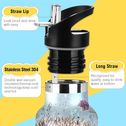 Cute Hedgehog Insulated Water Bottle with Straw Lid,Vacuum Stainless Steel Mug Leakproof Tumbler Flask Kids Water Bottle for Sports Travel School,20oz - color: Cute Hedgehog