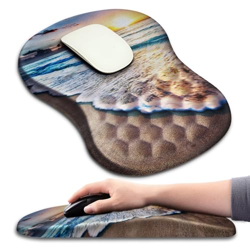 Hokafenle Ergonomic Mouse Pad Wrist Support with Massage Design, Wrist Rest Pain Relief Mousepad with Memory Foam&Non-Slip PU Base, Mouse Pads for Wireless Mouse & Desk (12x8 inch,Sunrise Beach) - color: HK017-Sunrise Beach
