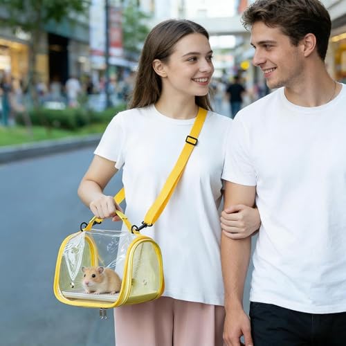 Clear Small Pet Travel Carrier with Perch & Tray – Breathable Mesh Bird Parrot Hamster Rabbit Squirrel Portable Bag (Yellow) - color: Yellow