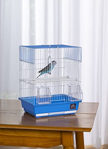 Prevue Pet Products Parakeet Square Roof Bird Cage with Handle | Carrier for Home or Travel, Small Bird Accessories, for Canaries, Budgies, Finches, Parakeets, and More