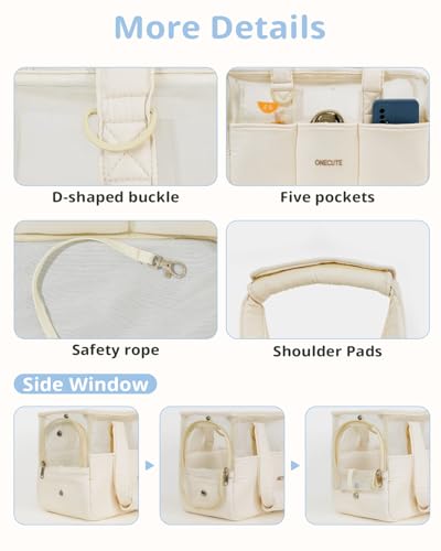 ONECUTE Dog Purse Carrier for Small Dogs Rabbit cat with Large Pockets, Cotton Bag, Dog Carrier Soft Sided, Collapsible Travel Puppy Carrier (Beige Breathable, 17.0" L x 7.5" W x 12.0" H) - color: Beige Mesh, size: 17.0"L x 7.5"W x 12.0"H