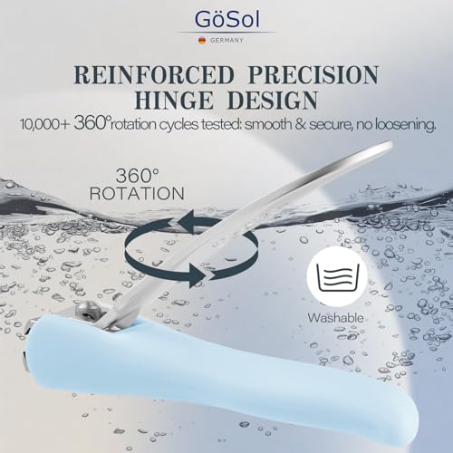 Nail Clippers Anti Splash, Sharp Curved Blades, Detachable Easy Clean Base | Premium Carbon Steel Manicure Tools with Catcher, Ergonomic Anti-Slip Soft Rubber Handle for Precise Trimming - color: Light Blue