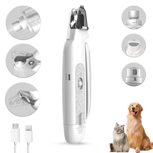 CATPICK 2-in-1 Cat Nail Clippers & Dog Nail Clippers Trimmers for Large Medium Small Dogs Cats Claw Trimmer Quick Sensor and Safety Guard USB Rechargeable with 2 LED Lights Dogs Nail Trimmer - color: White 2