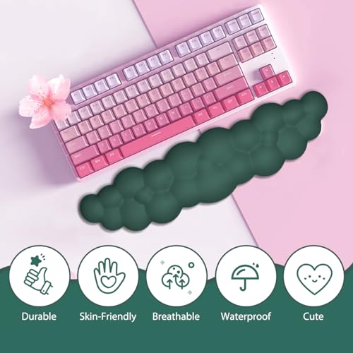 JIKIOU Upgrade Leather Cloud Wrist Rest for Keyboard and Mouse & Cup Pad | Wish Gift-Cute Cloud Shape, Comfortable and don’t Irritate to Skin, Non-Slip PU Base,Soft Memory Foam filled for Pain Relief - color: 07dark Green
