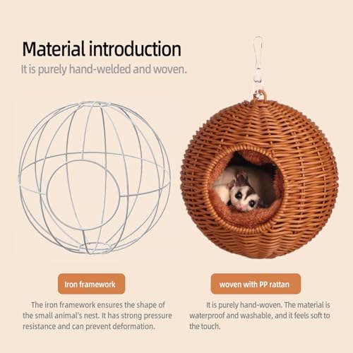 Small Animal Hammock, PP Rattan Hiding Place with Removable Cotton nest, Suitable for Hamsters, Guinea Pigs, Rats, Sugar Gliders, Squirrels, Parrots (Brown) - color: Brown