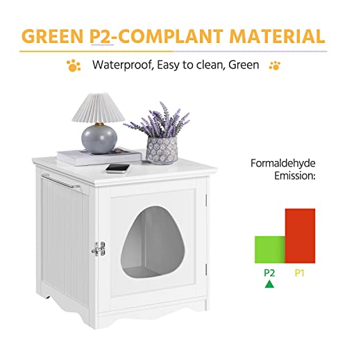 Yaheetech Cat Litter Box Enclosure, Litter Box Furniture Hidden with Towel Bar, Wooden Pet Washroom, Dog Proof Cat Litter Box Cabinet, Indoor Cat House, Side End Table, White - color: White, size: 19 ″ L × 20″ W × 20.5″ H