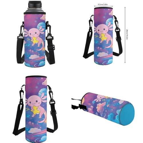 Yellow Star Axolotl Backpack for Girls Boys Bookbag with Lunch Box Water Bottle Sleeve with Strap and Big Pencil Case 5th Grade 4 in 1 Set Comfy Sturdy School Bag Compartment for Kids - color: Yellow Star Axolotl