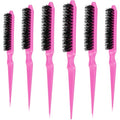 Yaomiao 6 Pcs Teasing Brush Set, 3 Row Nylon Rat Tail Combs for Fine Hair, Back Combing, Root Lifting, Scalp Massage, Hair Brushes for Women Salon Home Use(Pink) - color: Pink