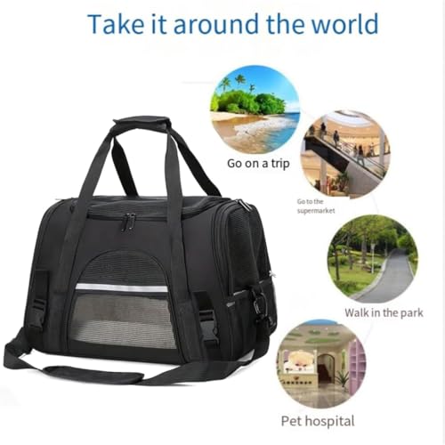 Cat Carrier Bag, Airline Approved Soft Carrier for Cats & Small Dogs | Airline approved pet carrier for pets under 15lb, breathable mesh with privacy cover, lightweight, foldable & washable - color: Black