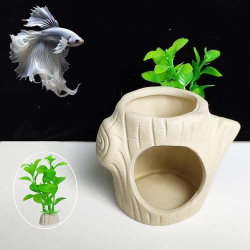 SpringSmart 2Pack Aquarium Cave & Artificial Plant – Fish Hideout Decorations for Betta, Shrimp to Breed & Play - size: SZ