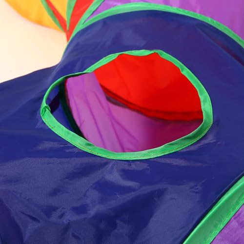 Pet Cat Tunnel, 3 Way Tunnels for Indoor Cats, Collapsible Pet Tunnel for Kitten, Puppy, Rabbit, 25cm-Wide Tunnels, Durable & Breathable, with Peek Hole Toy Ball - color: Angled 3-way Junction Tunnel & Rainbow