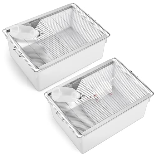 LemonRoad 2 Pack Lab Mouse Breeding Cage 19"x14"x8.5" with 500ml Water Drinking Bottle Laboratory Rat Rodent Breeding & Weaning Cage for Small Lab Animals - size: 19"x14"x8.5", style: Modern