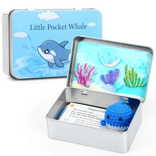 Little Pocket Whale, Mini Ocean in a Tin Box, Cute Travel Buddy | Cute mini whale in a pocket tin, a calming desk gift and collectible for coworkers, friends and ocean lovers - style: Whale