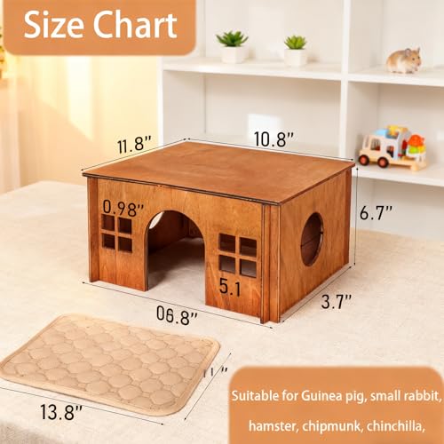 Wooden Guinea Pig Hideout, Small Animal Houses Habitats,Large Hideout House for Small Rabbit Chinchilla Gerbil, Sturdy Hamster Hideout Bed Hutch Bunny Cage - color: Brown Style 1, size: Medium