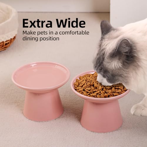 Ceramic Elevated Cat Bowls - 6.2 Inch Extra Wide Raised Cat Food and Water Bowl Set for Indoor Cats, Whisker-Friendly Ceramic Cat Dish for Elder Big Cats & Small Dogs,Pink,1 Pack - color: Pink, size: 1 Pack