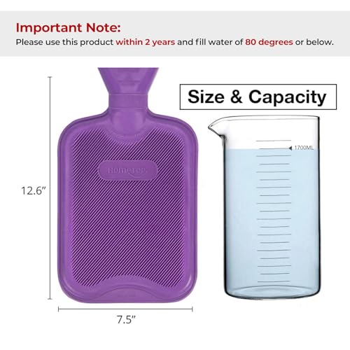 HomeTop Premium Classic Rubber Hot Water Bottle with Cute Bear Cover | Natural rubber hot water bottle,Long-lasting heat retention,Snuggly all-night warmth - color: Light Purple