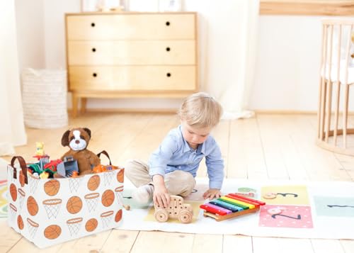 Rectangular Baketball Baskets,Kids Basket for Boy.Waterproof PE Coating Cute Basket with Handles.Boys Bin,Toys Box,Books Bins. (Basketball) - color: Basketball