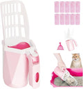 Cat Litter Scooper with Holder, 150 Poop Bags & Built-in Storage Box, Pink | One-Touch Detach, Integrated Design, Quick-Change Bag, Multi-Size Holes, One-Hand Operation, Large Capacity Trash Can