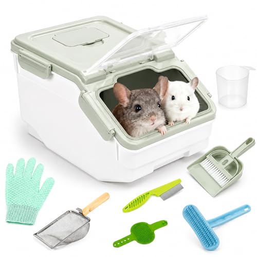 Extra Large Chinchilla Sand Bath Container Kit, Plastic Chinchilla Dust Bath House with Wash and Care Accessories, Dust Bathtub for Hamster Hedgehog Guinea Pig and Other Small Animals - color: Green