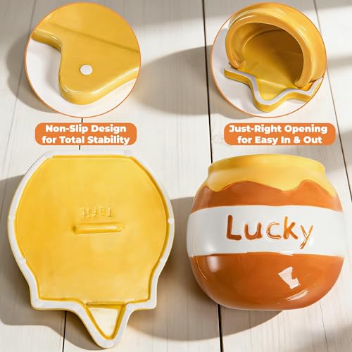 Honey Hamster Hideout, Ceramic Small Pet Hideaway House, Guinea Pig Habitat Decor, Cute Syrian Hut, Chinchilla Cage Accessories for Dwarf Hamsters, Mice, Rats, Toads