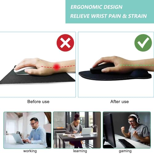 Mouse Pad with Wrist Support, Ergonomic Mouse Pad with Memory Foam Wrist Rest Cushion, Non-Slip Rubber Base Gaming Mice Pad for Home Office Computer Laptop, Navy Blue - color: Navy blue
