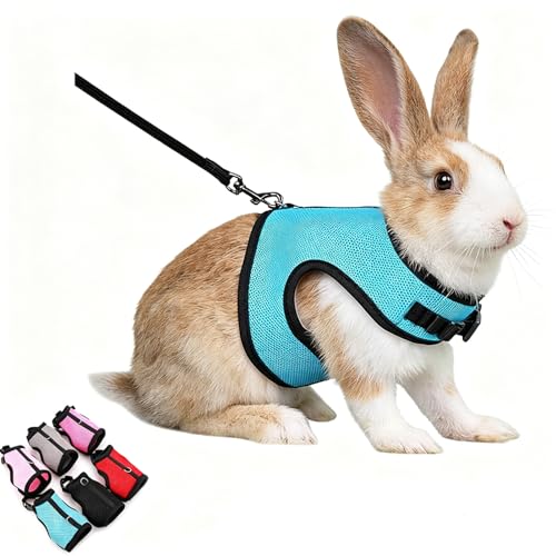 Escape Proof Rabbit Harness and Leash Set, Soft Mesh Bunny Vest with Buckle | Breathable Small Animal Elastic Harness Outdoor Walking Training for Rat Squirrel Ferret Guinea Pig Bunny Blue L - color: Blue, size: L Chest 7.8-11.8''Adult Rabbit