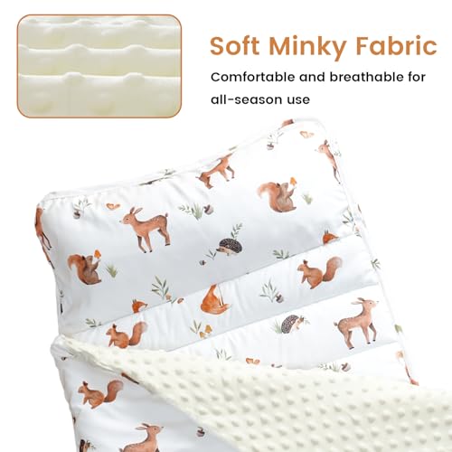 david's kids Toddler Nap Mat with Pillow and Minky Fleece Blanket, 55"x23",Ultra Soft Slumber Bags for Kids, Perfect for Preschool, Daycare, Kids Sleeping Bags with Rollup Design, Woodland Animals - color: Woodland Animals