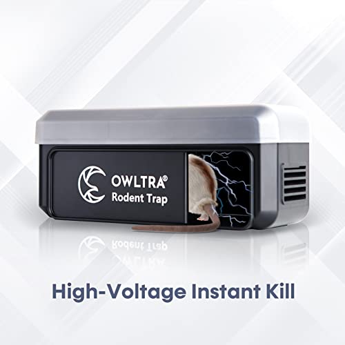 OWLTRA 1 Pack OW-7 in-/Outdoor Electric Rodent Trap, Instant Eliminate Rodent Zapper with Waterproof Cover, Sound & Light Alarm, and Batteries or USB Power Source, Waterproof Grade IPX4, Black - size: 1 Pack, style: Outdoor/Indoor Electric Rodent Trap
