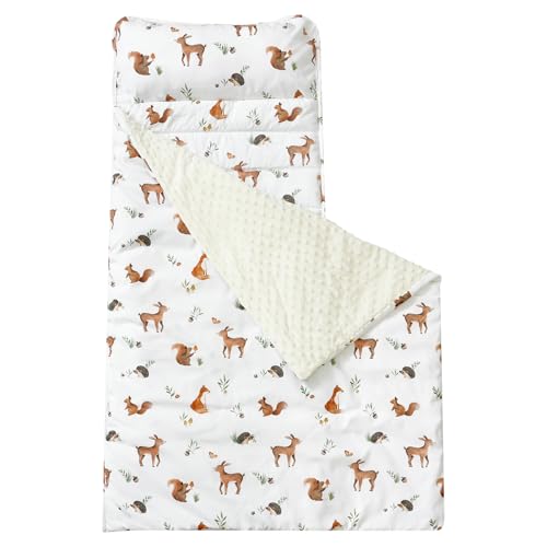 david's kids Toddler Nap Mat with Pillow and Minky Fleece Blanket, 55"x23",Ultra Soft Slumber Bags for Kids, Perfect for Preschool, Daycare, Kids Sleeping Bags with Rollup Design, Woodland Animals - color: Woodland Animals