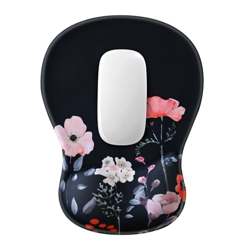 EooCoo Mouse Pad with Gel Wrist Rest, Ergonomic Mousepad Wrist Alignment | Middle Concave Design for Natural Wrist Alignment, Non-Slip Base Mousepad, Carpal Tunnel Relief, Office Desk Accessories - color: Black Floral