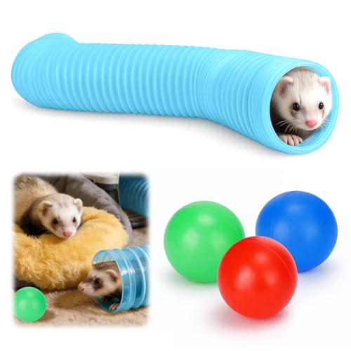 Mity rain Ferret Toys with 3 Balls Inclueded | Collapsible Tunnel Tube Accessories for Ferrets, Guinea Pigs, Hamsters, Expandable Interactive Toys Supplies for Small Pets - color: Blue, size: 1PCS