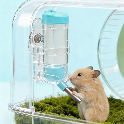 Strong Magnetic Hamster Water Bottle with Holder, 2.7oz No Drip Small Animal Water Bottle for Glass Tanks, Hamsters, Gerbils, Mice, Rats, BlueZ9476-5