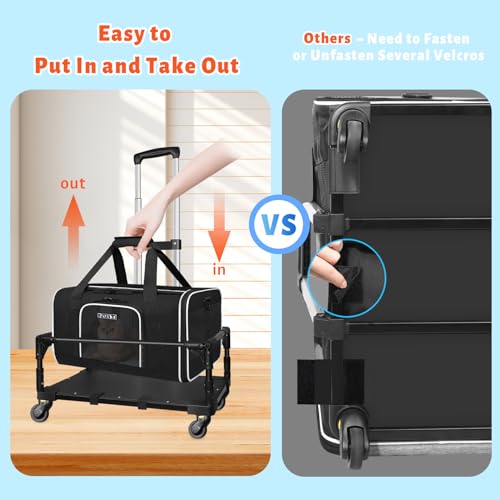 Small Pet Carrier 17"x11"x9.5" with Wheels Airline Approved, Black | for Alaska Airlines, Lockable Safety Zippers and Anti-Scratch Mesh, Pets Under 10 lbs - color: Black and Wheeled, size: 17.0"L x 11.0"W x 9.5"H