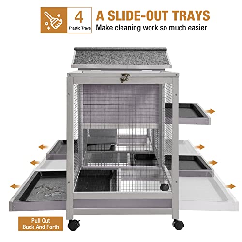 GUTINNEEN 2-Story Rabbit Hutch for 2-4 Bunnies - Wooden Guinea Pig Cage with Wheels, Pull-Out Trays & Waterproof Asphalt Roof, Indoor Outdoor - size: 93.7"L x 22.6"W x 33.5"H