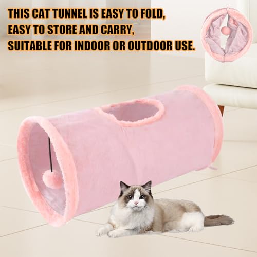 Cat Tunnel,Indoor Cat Play Tube Toys with Play Ball,Durable Collapsible Rabbit Hideaway Tunnel for Kitten,Bunny, Guinea Pig, Rat, Hamster, Ferret, Chinchilla (Pink) - color: Pink