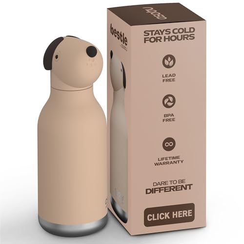 asobu Bestie Water Bottle, Cute Collectible Character, Leak Proof, BPA Free | 16 oz, Stays Cold 24 Hours, Double Wall Vacuum Insulation, Food Grade Stainless Steel, Spill Resistant, Great Gift Idea - color: Beige Dog