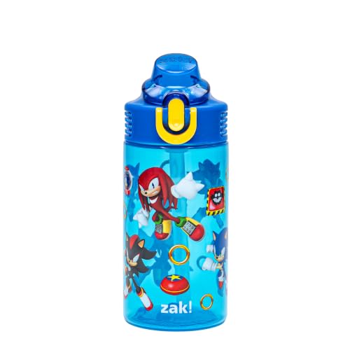 Zak Designs Sonic the Hedgehog Sage 16oz Leak-Proof Straw Kids Water Bottle | BPA Free, Durable Plastic, Cupholder Friendly, Dishwasher Safe, Easy to Clean, Lid Lock, Handle, For School, Home, Travel - color: Modern Sonic, size: 16 Ounces