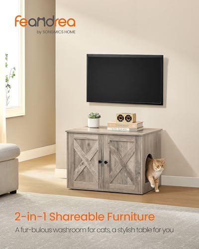 Feandrea Cat Litter Box Enclosure, Litter Box Furniture Hidden, Indoor Cat House, End Table, 27.6 x 19.7 x 19.7 Inches, Heather Greige UPCL022K01 - color: Greige, size: M（27.6"L x 19.7"W x 19.7 "H）