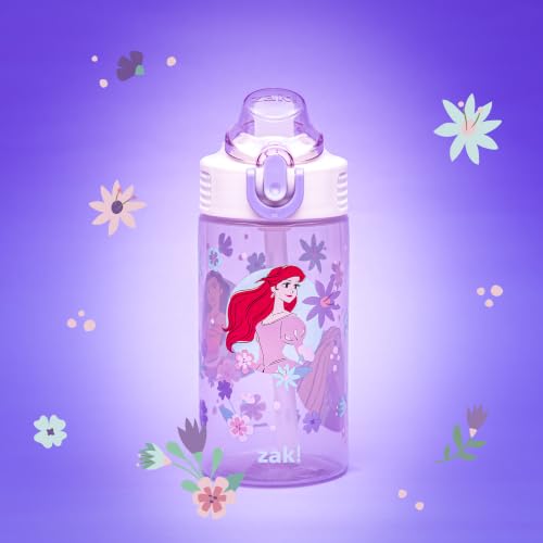 Zak Designs Disney Princess Sage 16oz Leak-Proof Straw Kids Water Bottle | BPA Free, Durable Plastic, Cupholder Friendly, Dishwasher Safe, Easy to Clean, Lid Lock, Handle, For School, Home, Travel - color: Princess (Ariel, Moana, Rapunzel), size: 16 Ounce