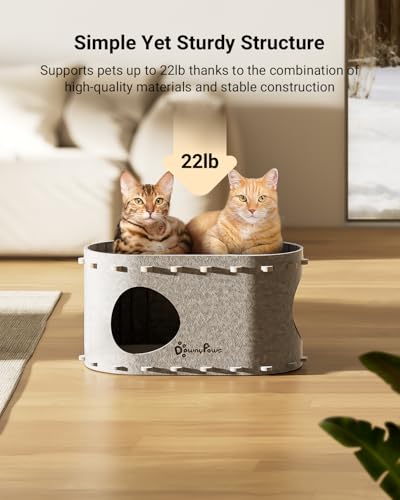 DownyPaws Cat House for Indoor Cats,Peekaboo Cat Bed Cave, Light Gray | Cat Hideaway Enclosed Bed,Cave Hideout Fort,Kitten Cube Castle Hut Tunnel for Cats,Hide Box Bed for Large Cat Up to 22 Lbs - color: Light Gray, size: Single