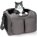 Dog, Cat Carrier for Pets Up to 12 Lbs, Airline Approved Collapsible Soft-Sided Pet Travel Bag with Locking Zippers, Breathable Mesh and 4 Large Pockets, Removable Fleece Pad (Grey) - color: Grey