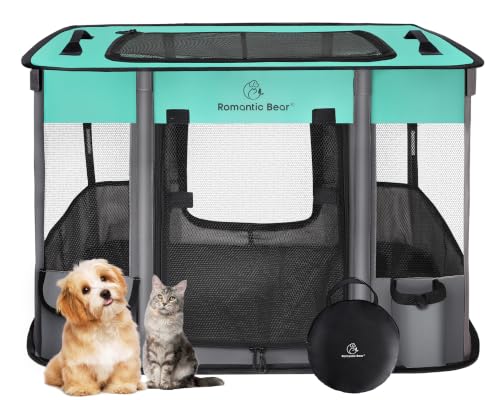 ROMANTIC BEAR Dog Playpen,Foldable Pet Puppy Cat Playpen,S(28"x22"x18") | Dog Crate with Upgrade Breathable Mesh and Durable 600D Oxford Cloth,Sturdy Dog Cage Indoor & Outdoor for Small Animals,Green - color: Green, size: Small(28"x22"x18")