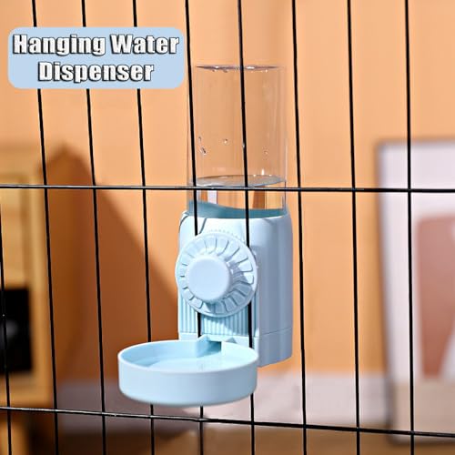 Automatic Rabbit Feeder and Water Dispenser Set,54oz Gravity Food Feeder&17oz Leak-Proof Water Bottle for Guinea Pigs,Hamsters,Chinchillas,Ferrets, Small Animals,Cage Mount Feeding Station Blue